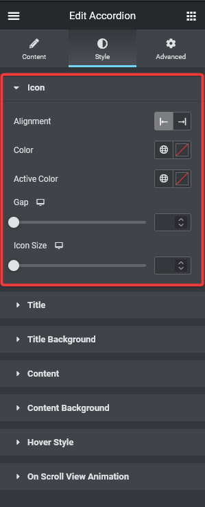 accordion icon style