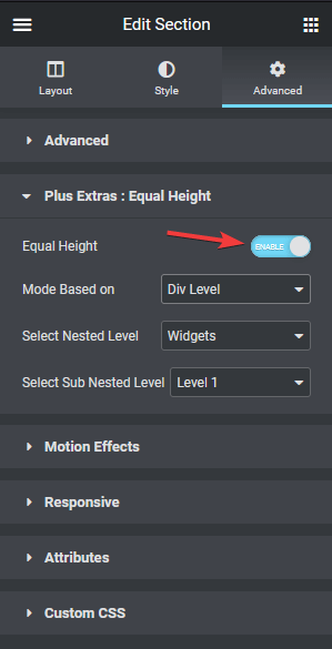 equal height option