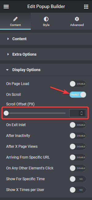 popup builder on scroll