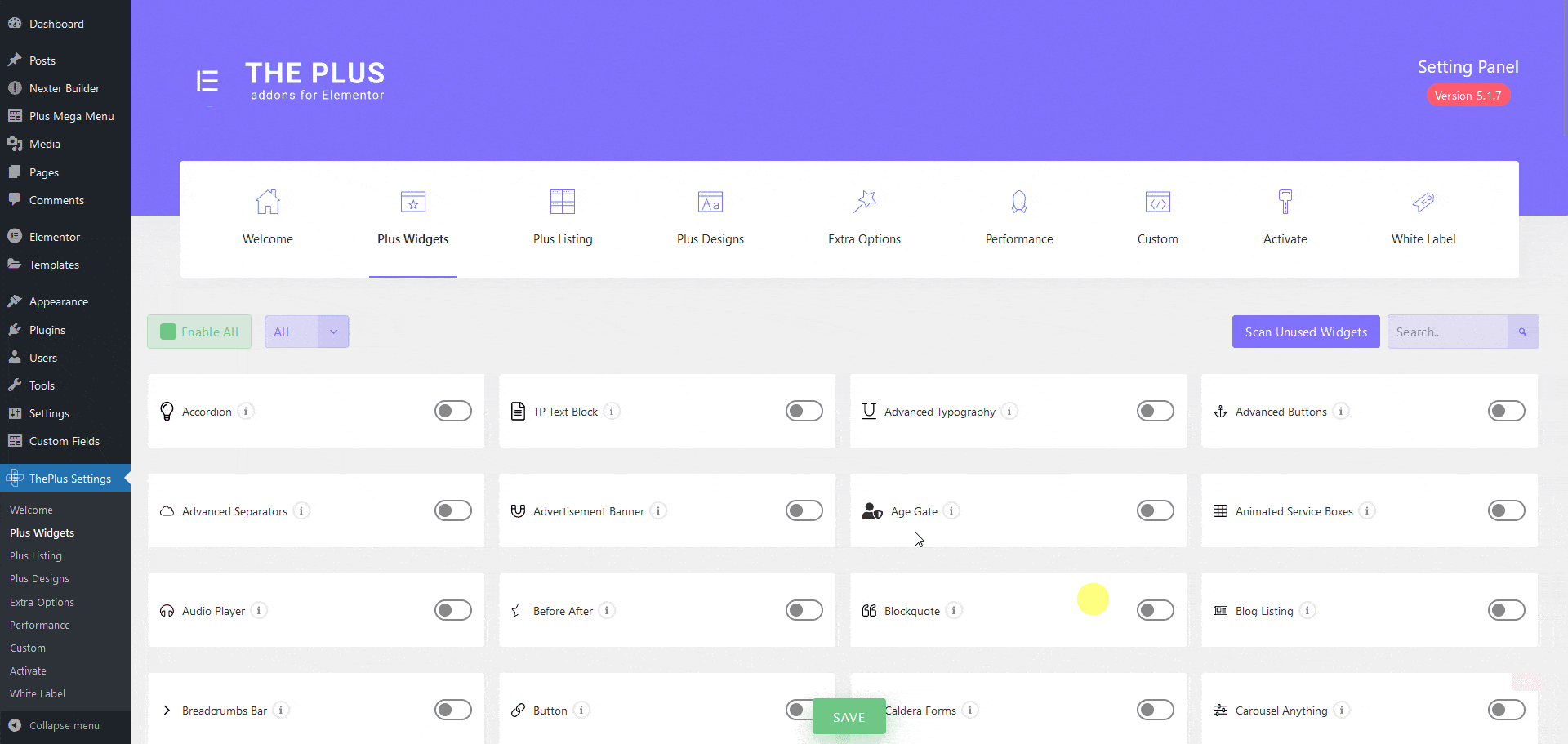 enable all widgets