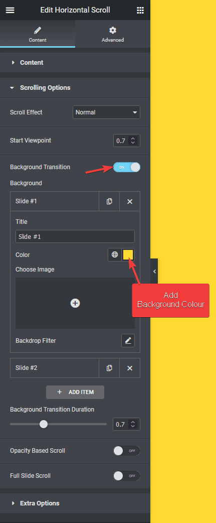 horizontal scroll background color