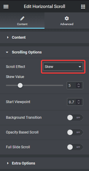 horizontal scroll effect