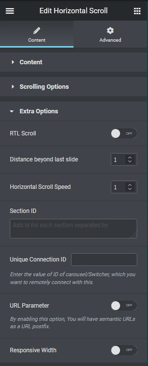 horizontal scroll extra options