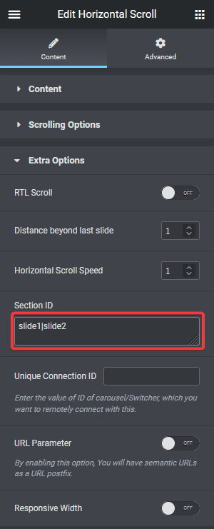 horizontal scroll section id