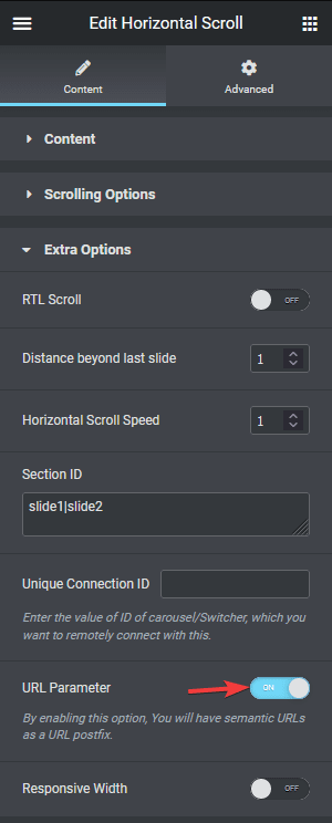 horizontal scroll url parameter