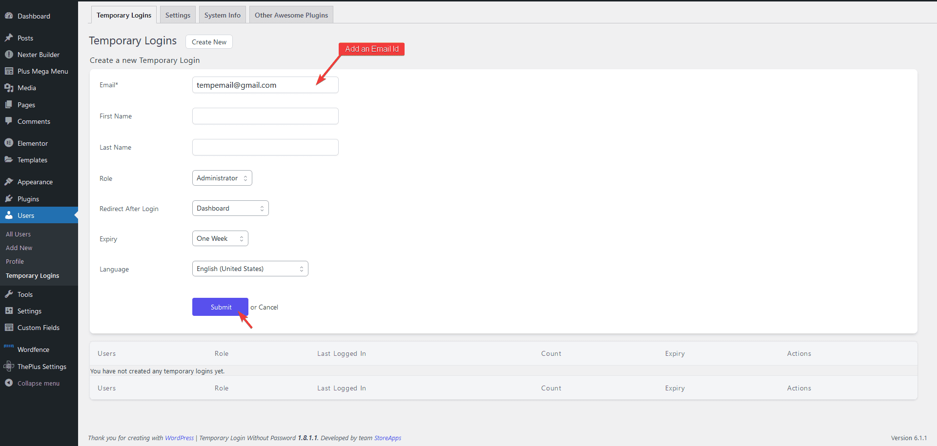 temporary login create login