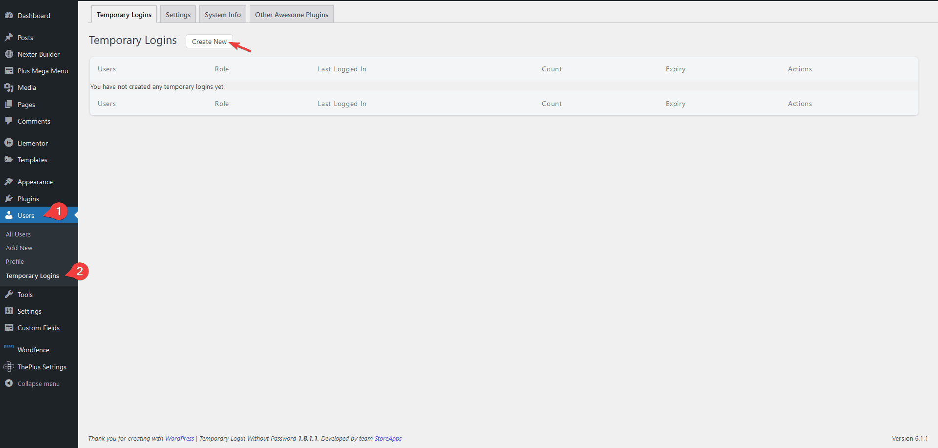 temporary login page