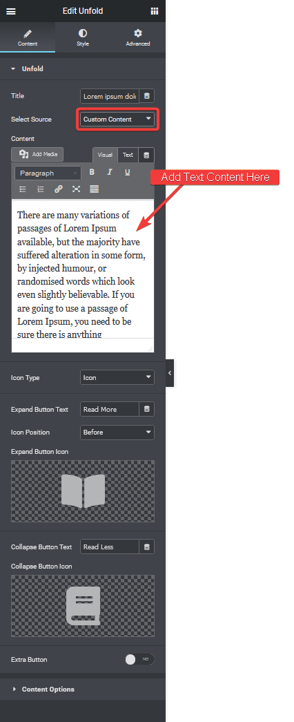 unfold custom content