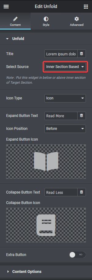 unfold inner section