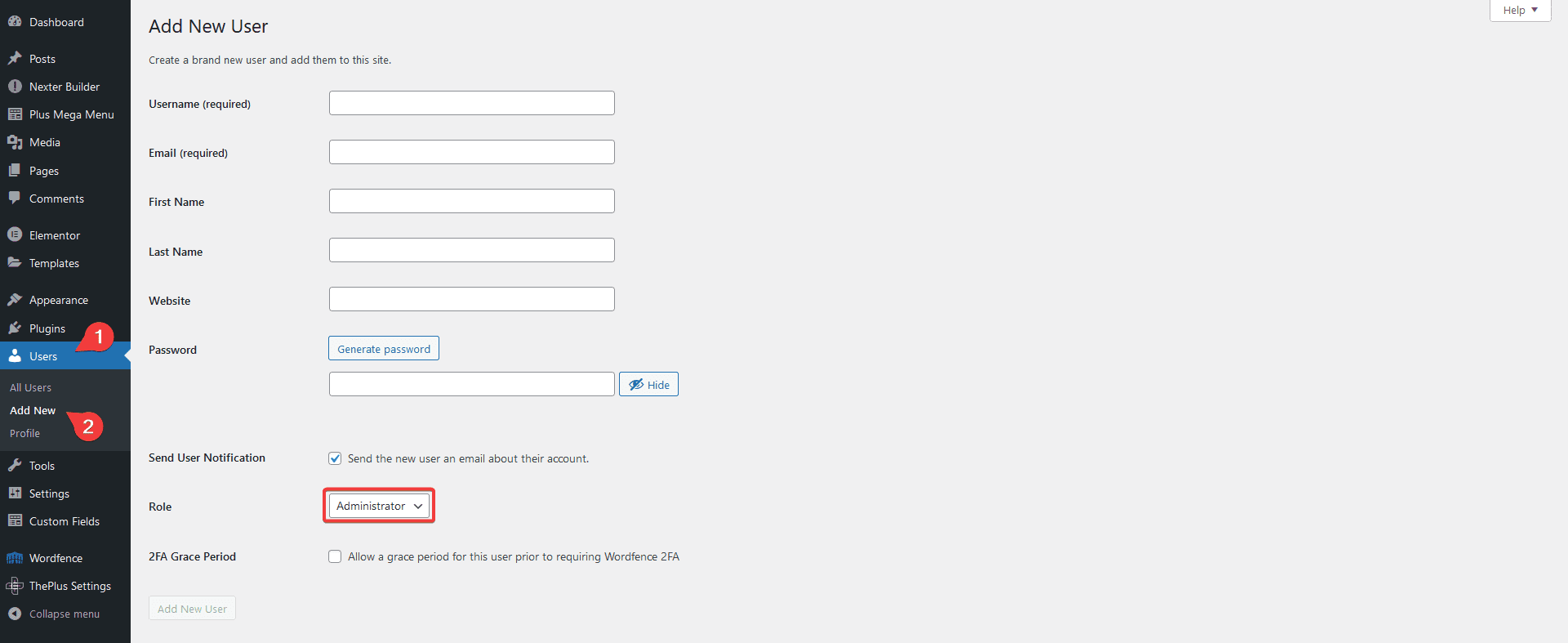 wordpress add new user
