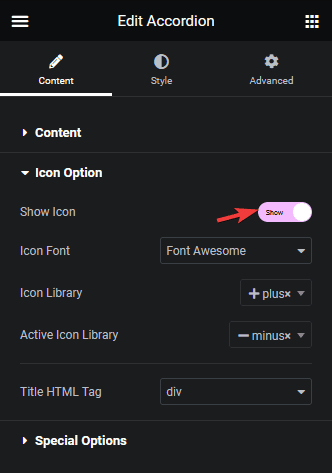 accordion icon options