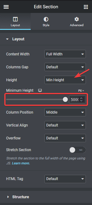 section min height