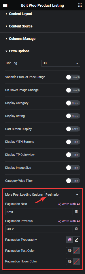 product listing pagination